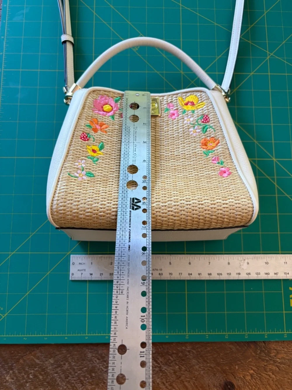 Kate Spade Embroidered Flower and Strawberry Beaded Wicker Purse